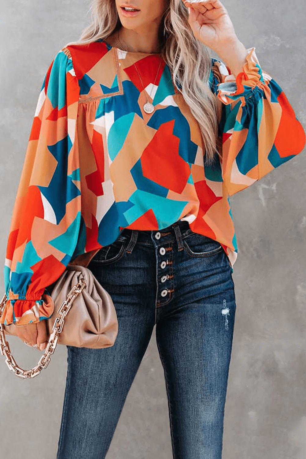 Abstract Ruffled Sleeve Blouse - undefined - Dream Life Boutique