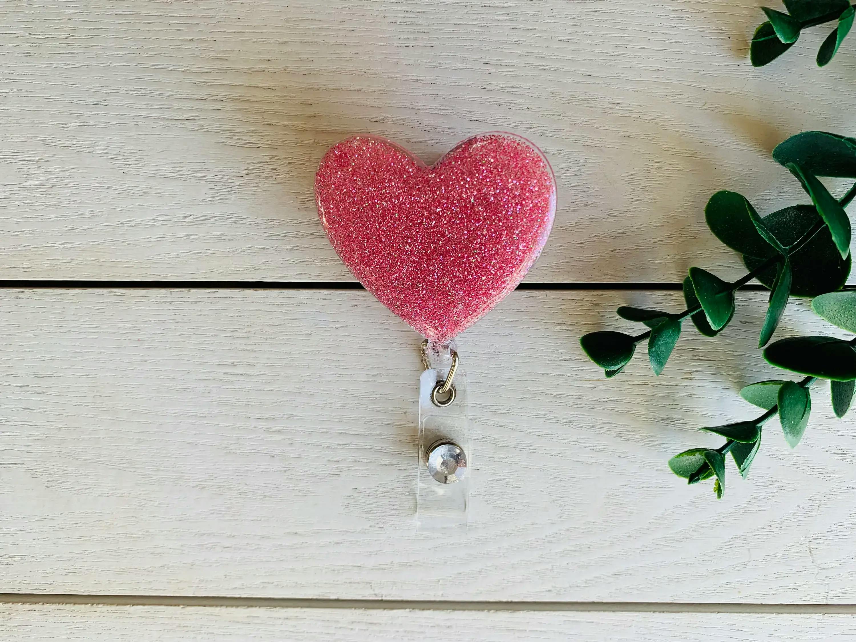 Pink Glitter Heart Valentine Badge Reel - undefined - Daisy Maisy Boutique