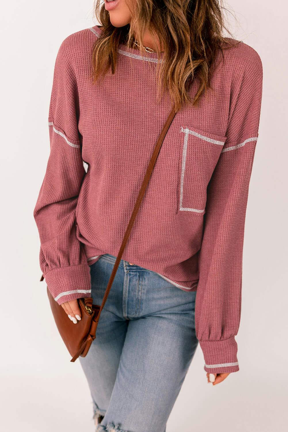Contrast Stitching Trim Pullover - undefined - Dream Life Boutique