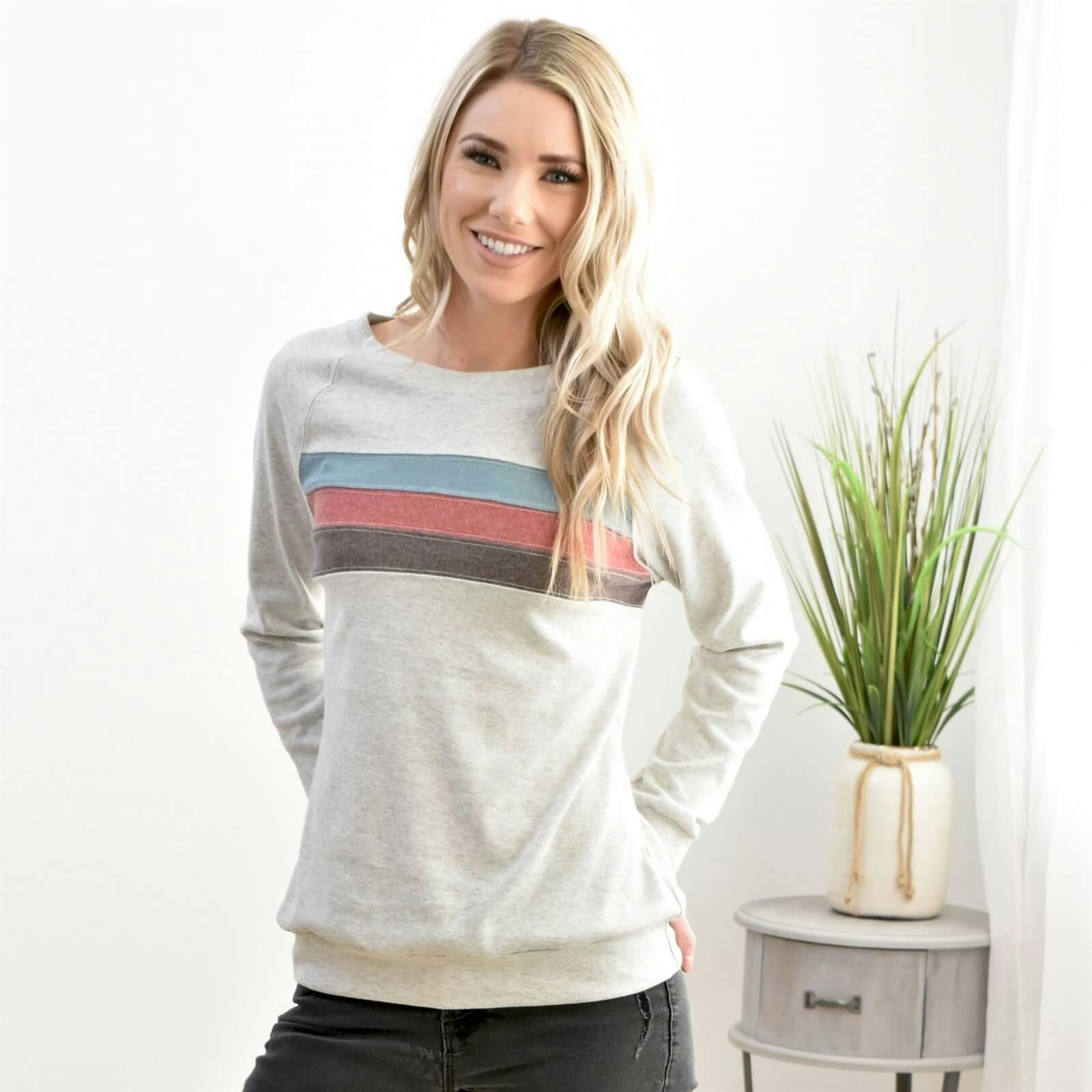 Contrast Stripes Pullover Sweatshirt - undefined - Gilbert Girls Boutique