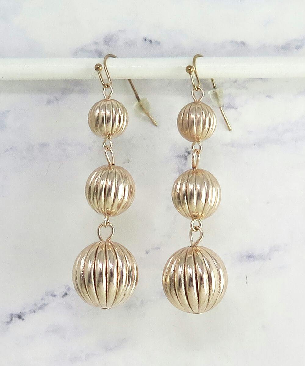 Rose Gold Textured Triple Ball Dangle Earrings - undefined - Ever So Clutch