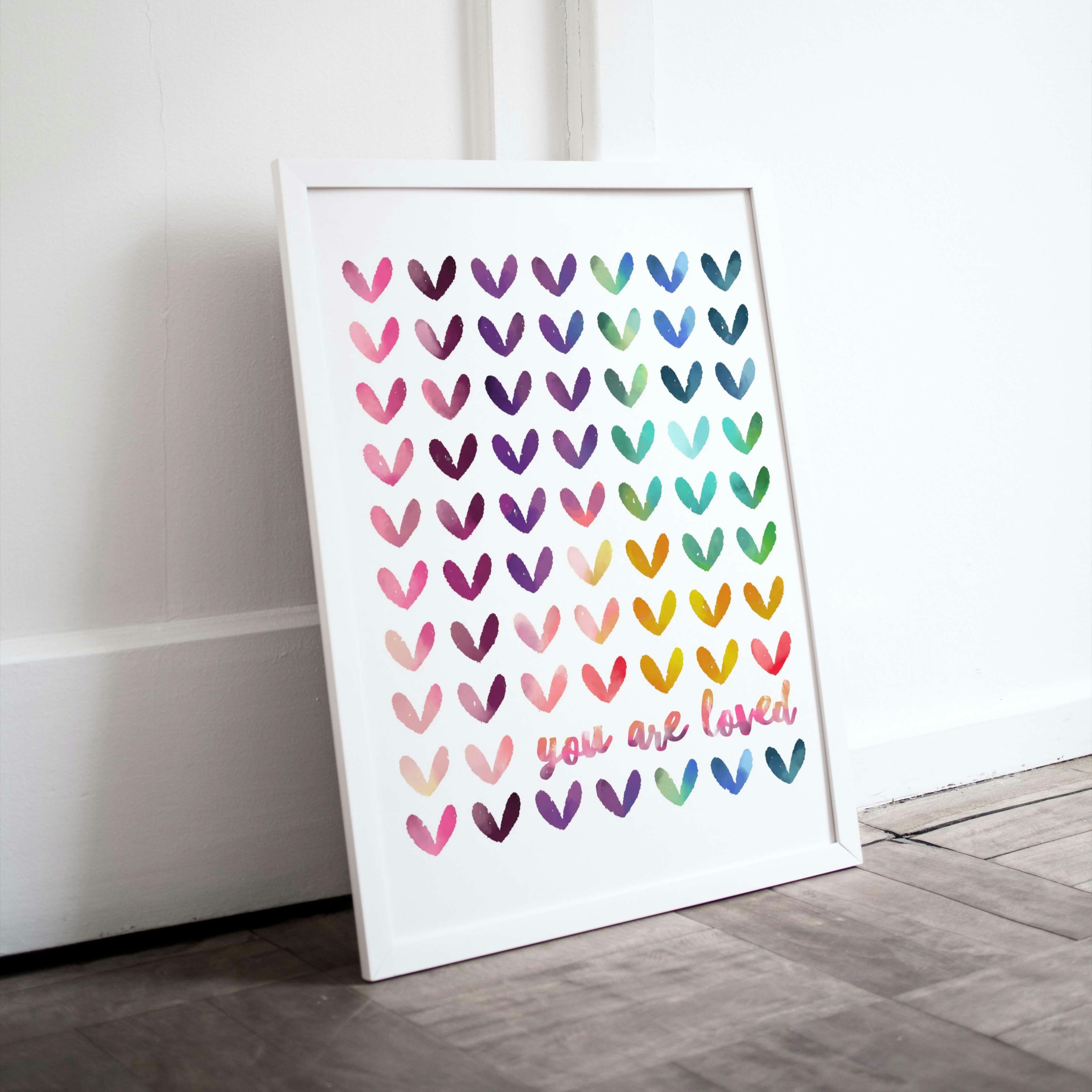 You Are Loved Art Print | Watercolor Hearts Cute Wall Decor - undefined - Jande Summer