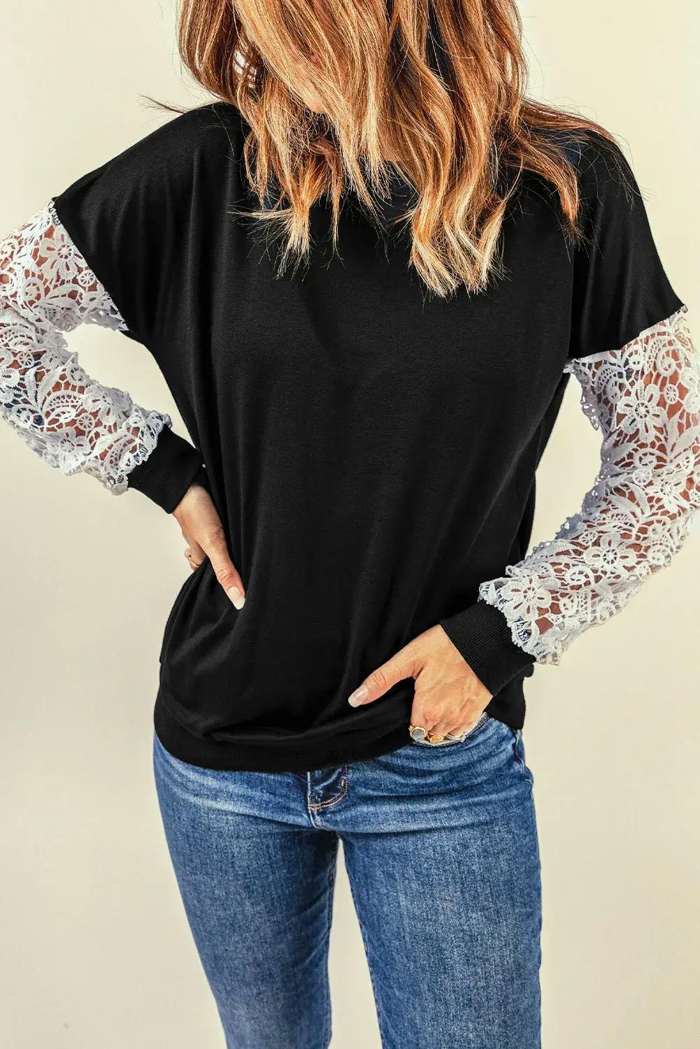 Crochet Lace Sleeve Top - undefined - Dream Life Boutique