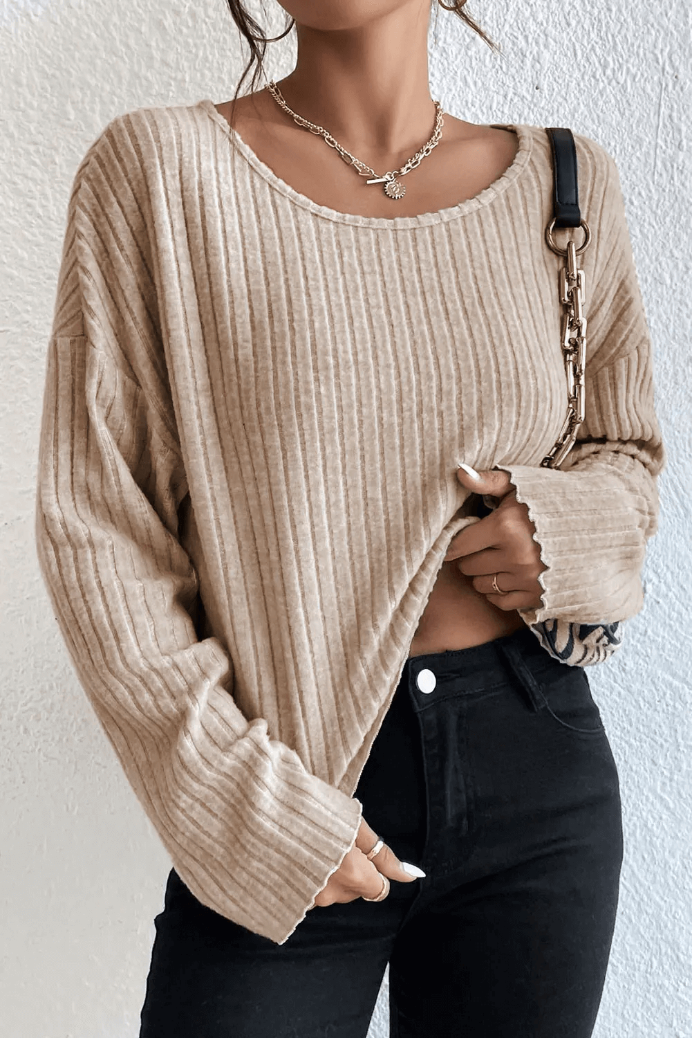 Casual Knit Long Sleeve Drop Shoulder Top - undefined - Dream Life Boutique