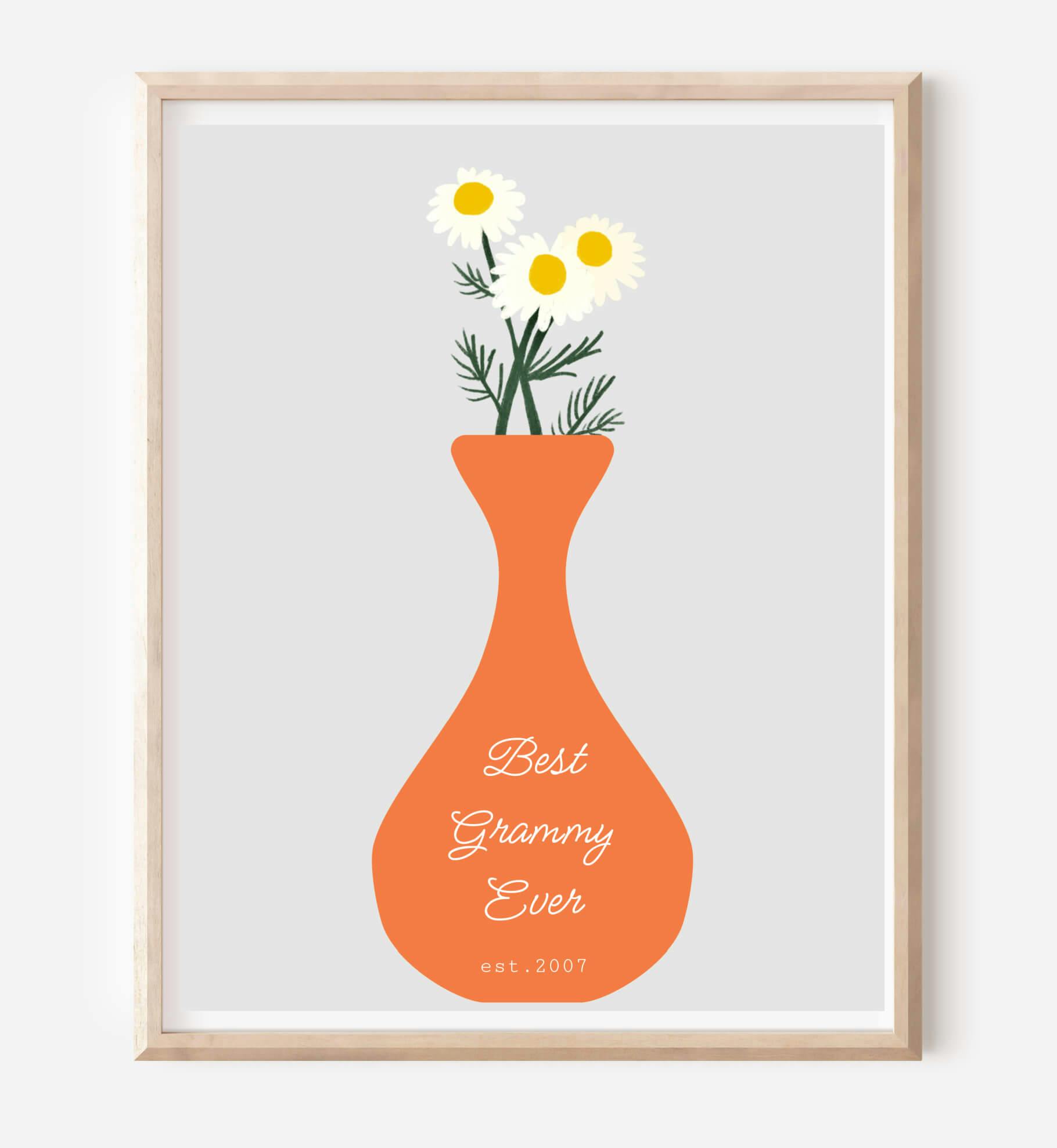 Personalized Grandma Vase of Daisies Art Print Gift - undefined - bright side girl shoppe
