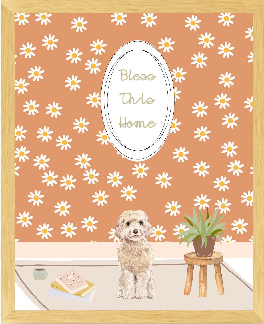 Bless this Home Daisy Wallpaper Cockapoo Book Coffee Plant Eclectic Art Print Daisy Art - undefined - bright side girl shoppe