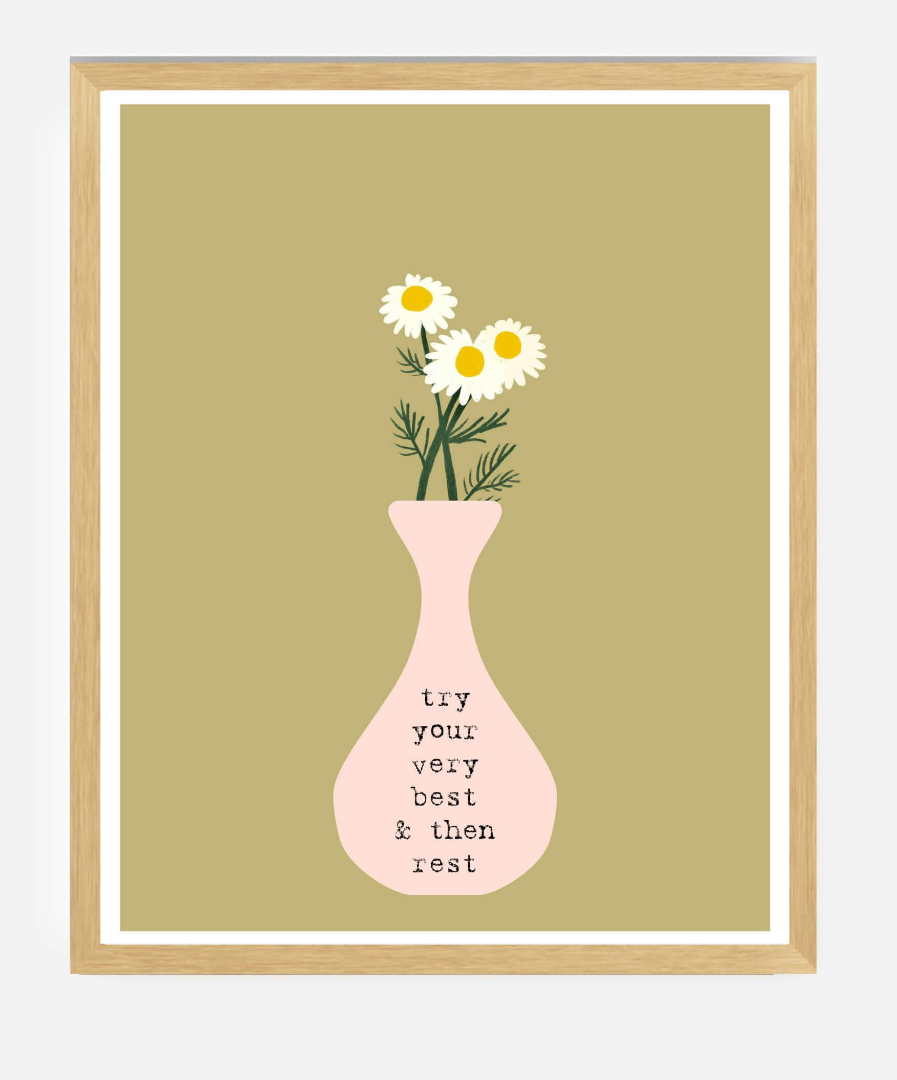 Daisies in Pale Pink Vase Uplifting Art Healing Art Daisy Art Try Your Best Print Positive Art Print - undefined - bright side girl shoppe