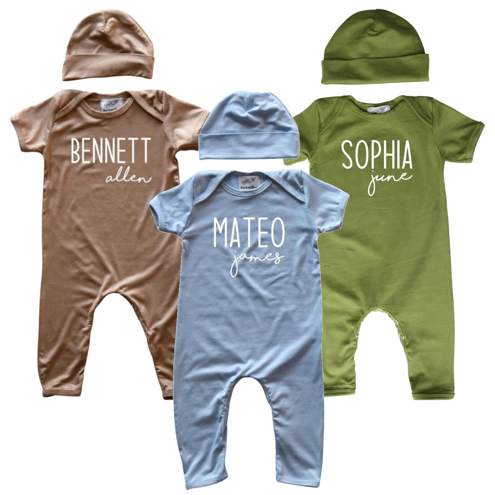 Personalized First + Middle Name Rompers with Matching Hat - undefined - Rocket Bug