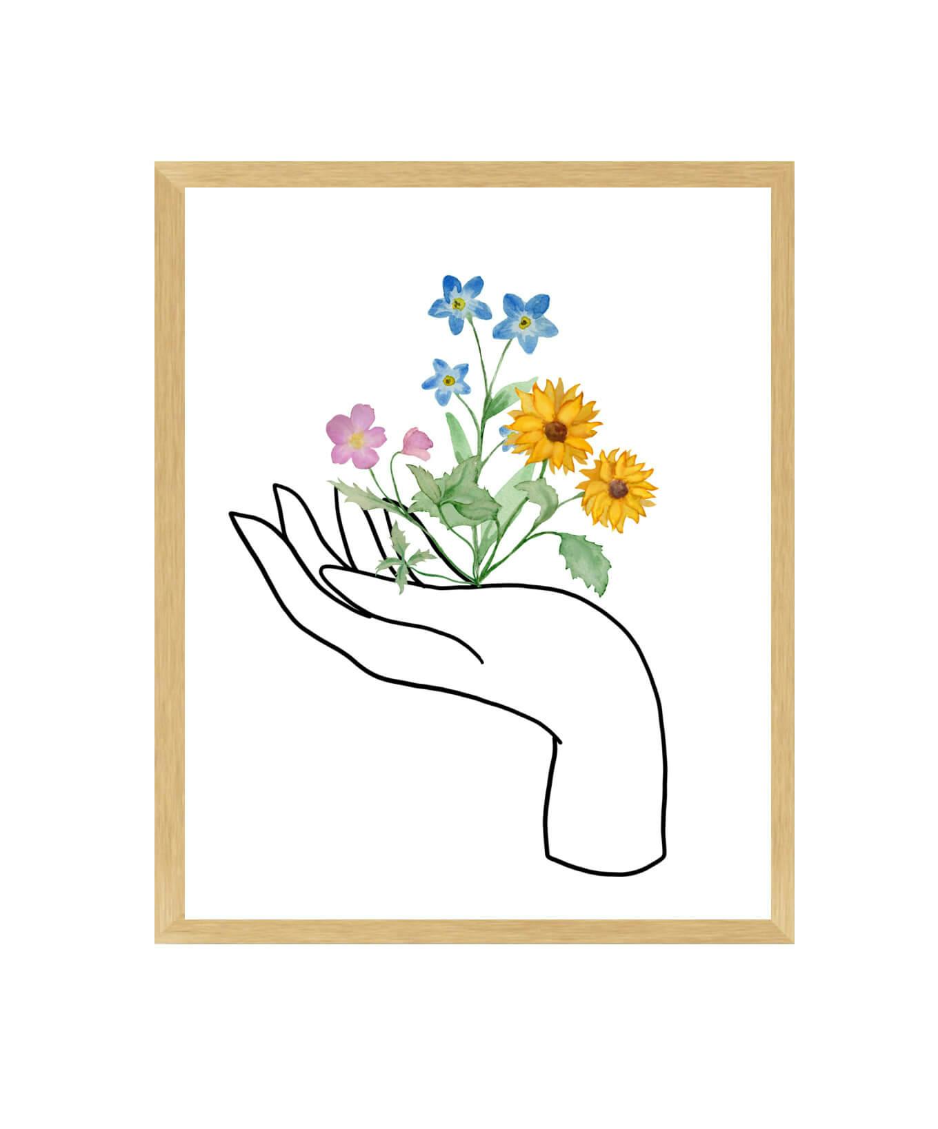 Sketch Hand Holding Flowers Digital Art Print - undefined - bright side girl shoppe