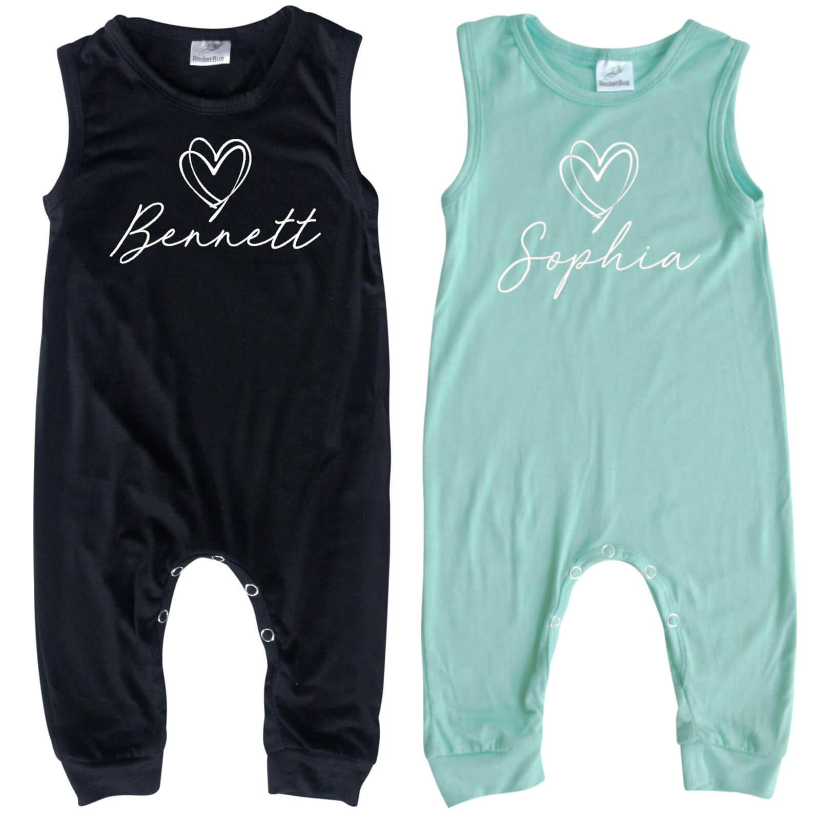 Sleeveless Personalized Heart Silky Baby Romper - undefined - Rocket Bug