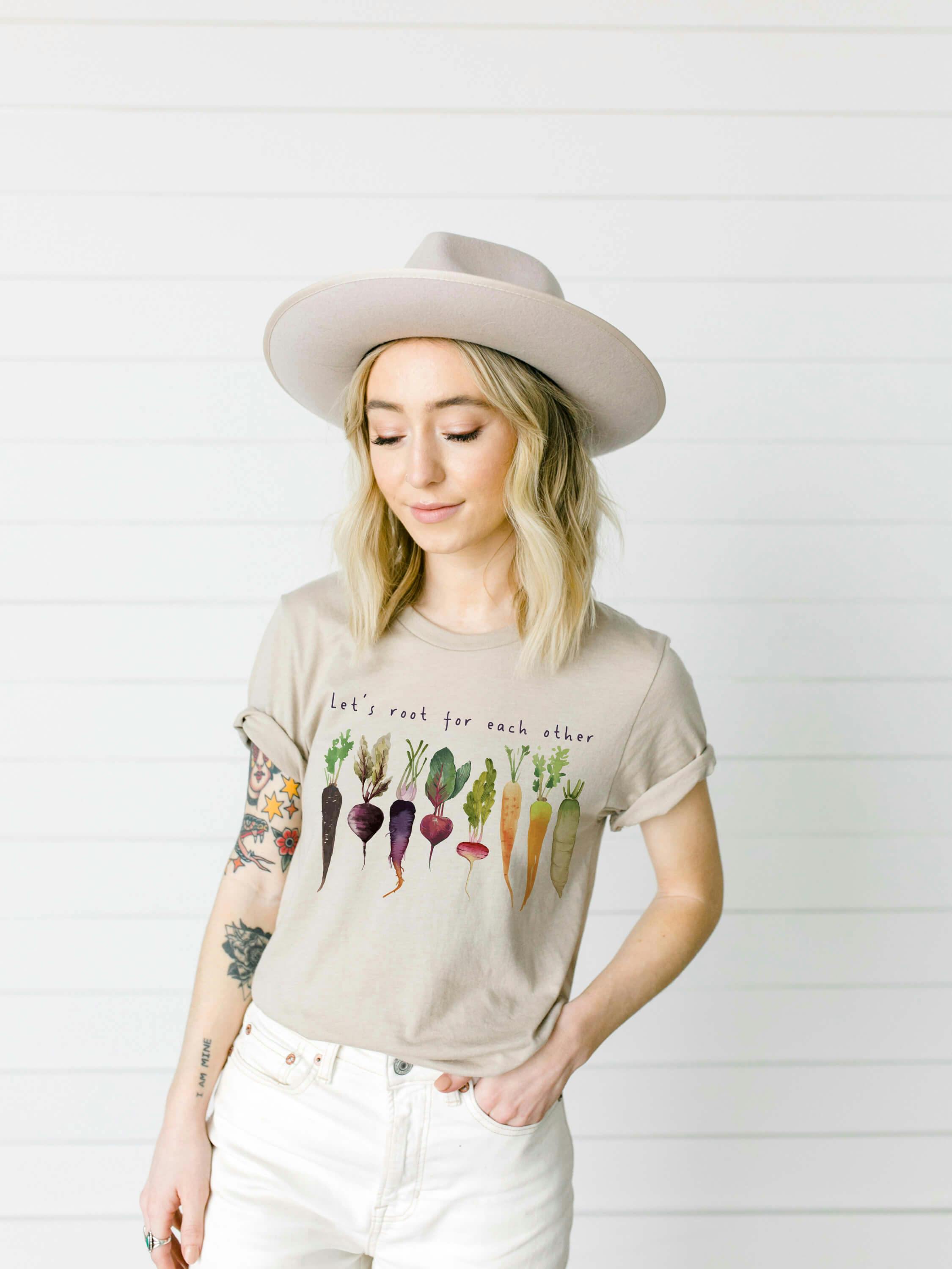 Let's root for each other and watch each other grow! Gardening Vegetable Green Thumb Design | UNISEX Relaxed Jersey T-Shirt for Women - undefined - DesIndie