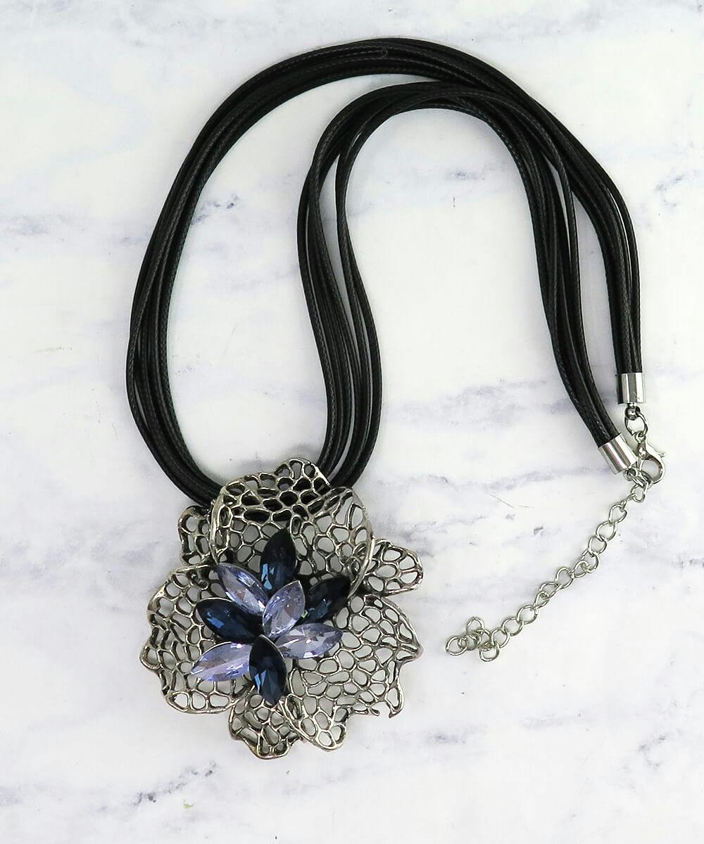 Multi Strand Crystal Flower Statement Pendant Necklace - undefined - Ever So Clutch