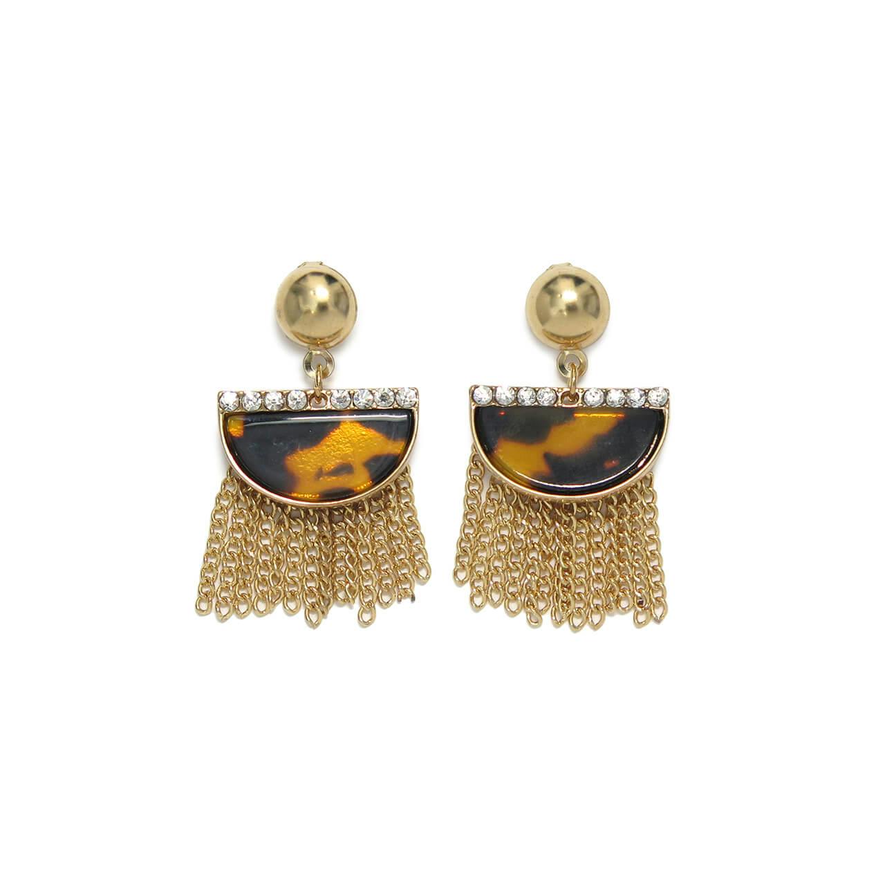 Gold Tortoise Shell and Crystal Tassel Dangle Earrings - undefined - Ever So Clutch