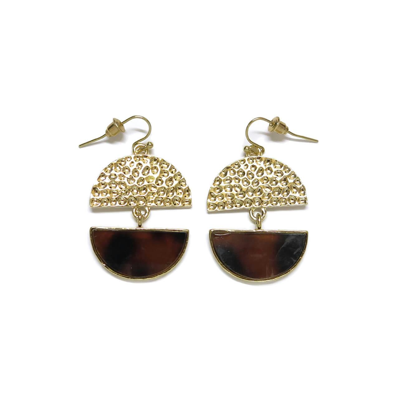Gold Hammered Tortoise Shell Dangle Earrings - undefined - Ever So Clutch