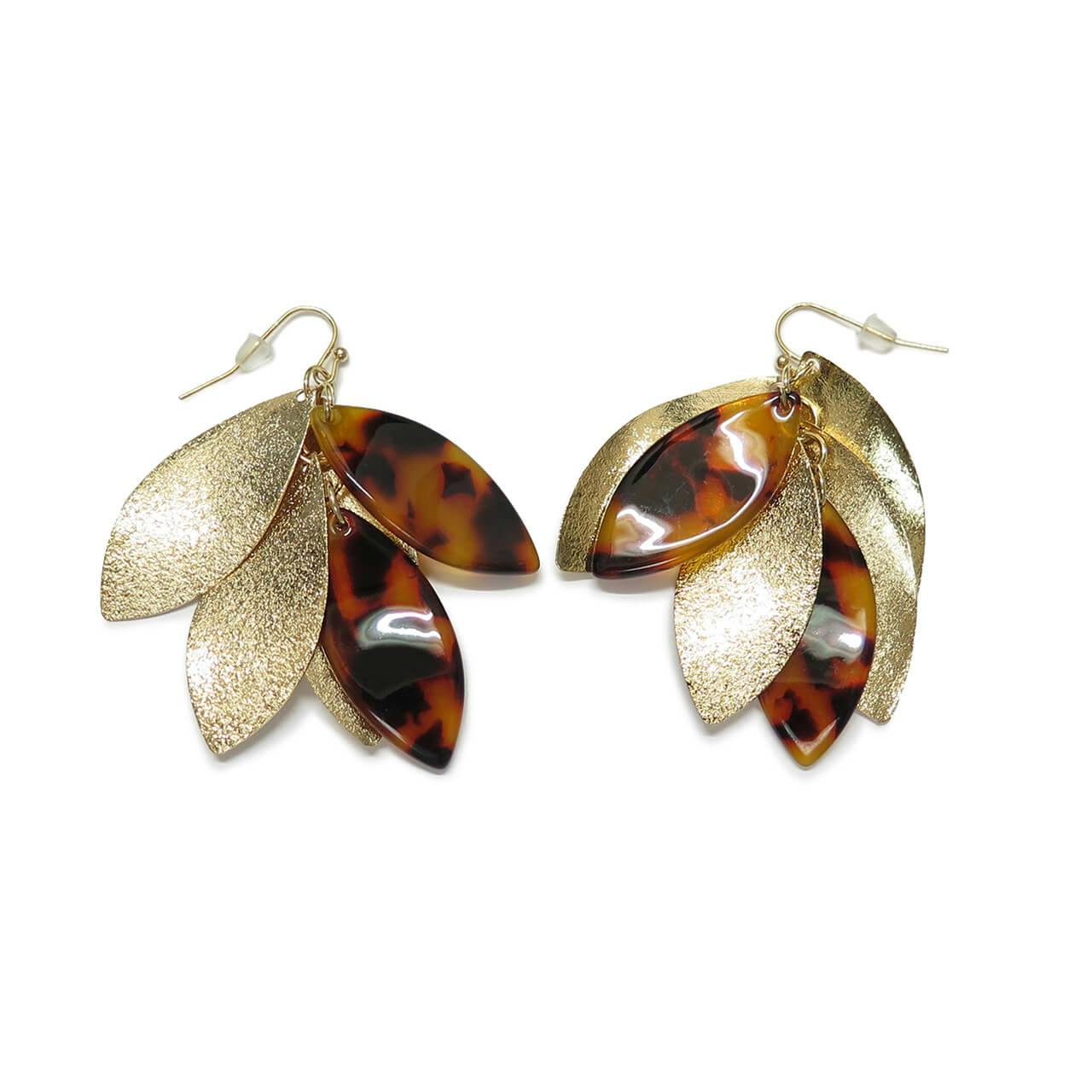 Gold Lucite Tortoise Shell Cluster Dangle Earrings - undefined - Ever So Clutch