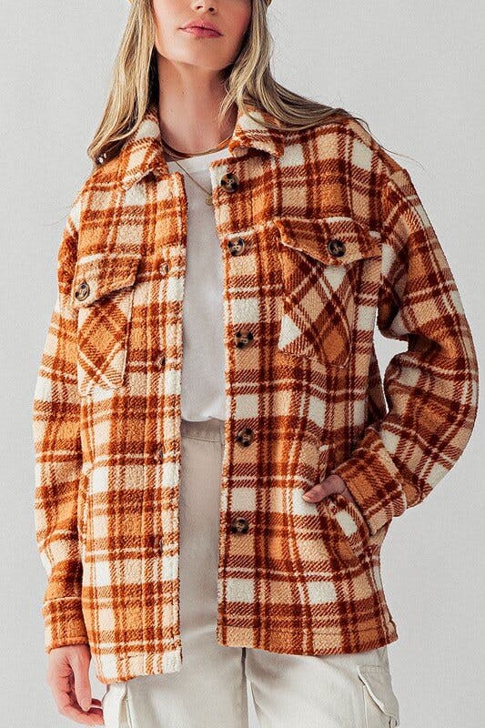 Fluffy And Soft Sherpa Plaid Shacket - undefined - Hope + Grace