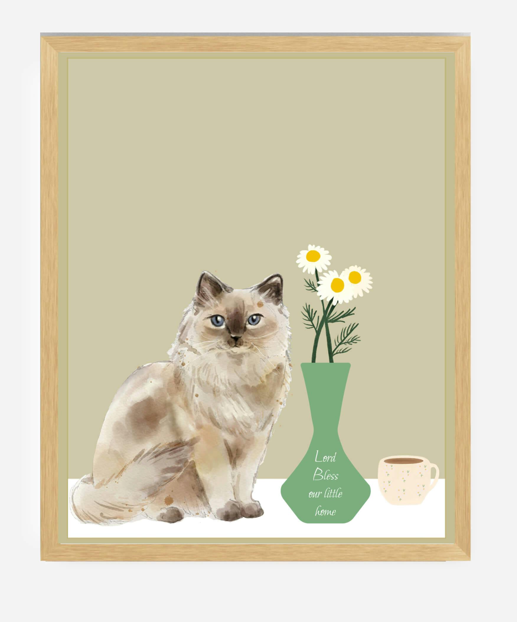 Cat & Daisies Art Print Lord Bless this little home Daisy Coffee Tea Mug Art Kitchen Art Eclectic Home Happy Home Art Print - undefined - bright side girl shoppe